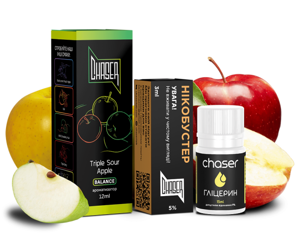 Chaser Black Triple Sour Apple 30мл (Тройное Кислое Яблоко) | Набор для самозамеса (солевой никотин)