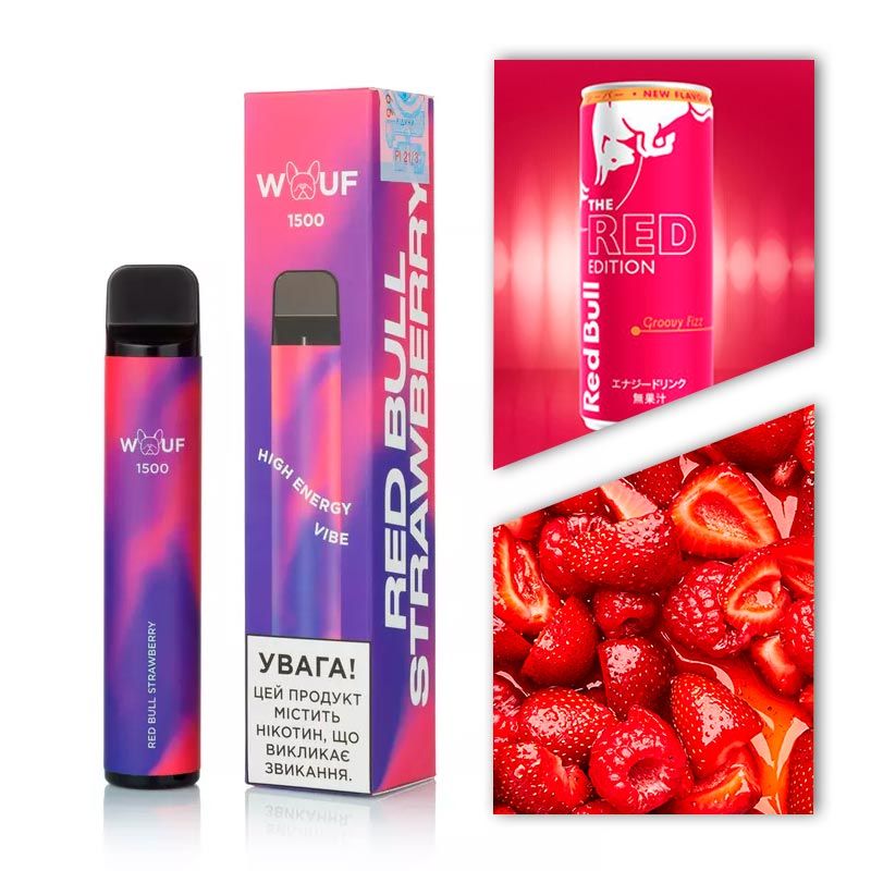 Wouf 1500 Strawberry Red Bull (Полуничний Ред Булл) Одноразова